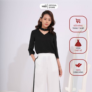 Áo sơ mi nữ 🍀 freeship 🍀 áo sơ mi công sở áo sơ mi đen cổ v hàng thiết kế ao310