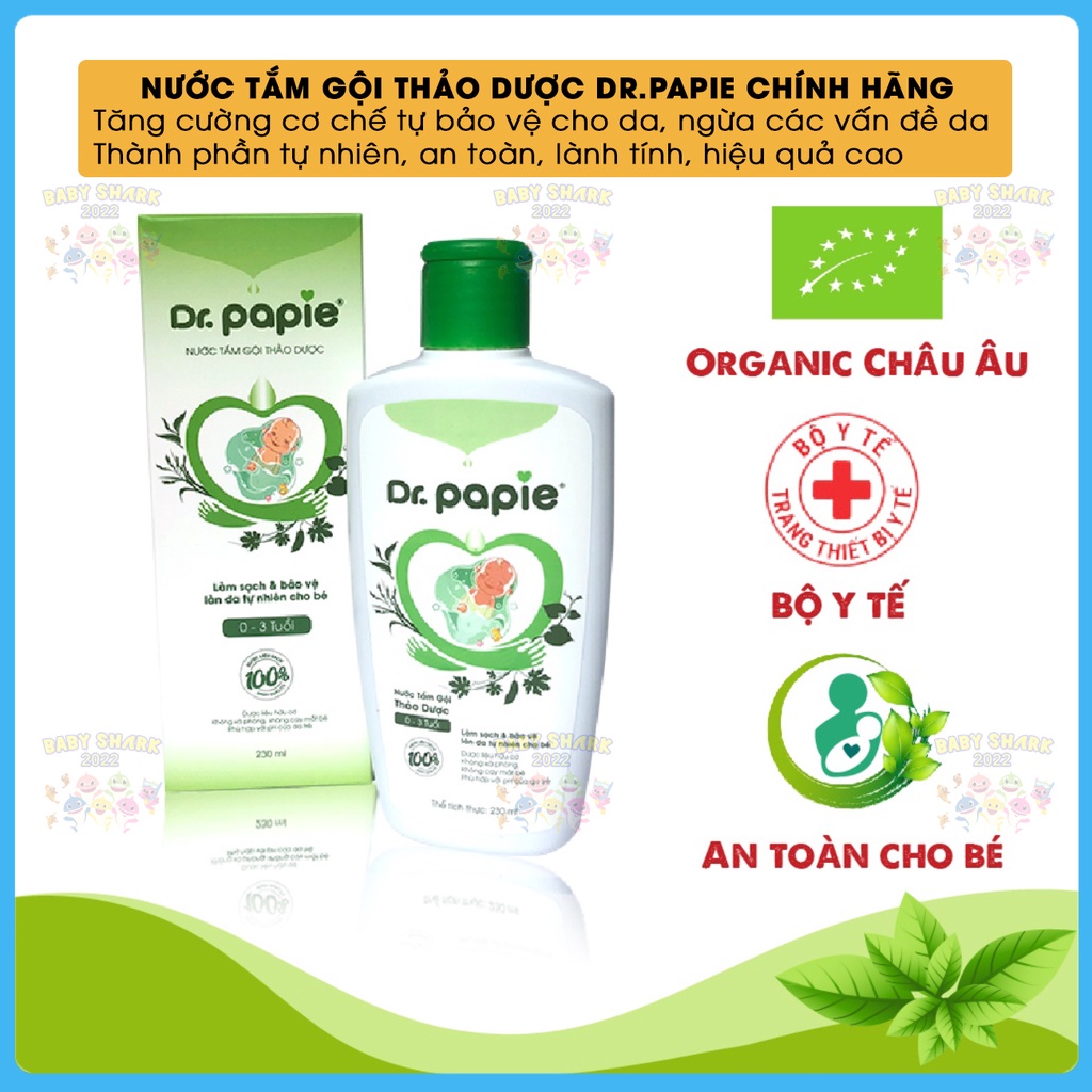 Nước Tắm Thảo Dược Dr Papie Cho Bé Giúp Ngăn Ngừa Và Giảm Các Vấn Đề Về Da Chai 230ml