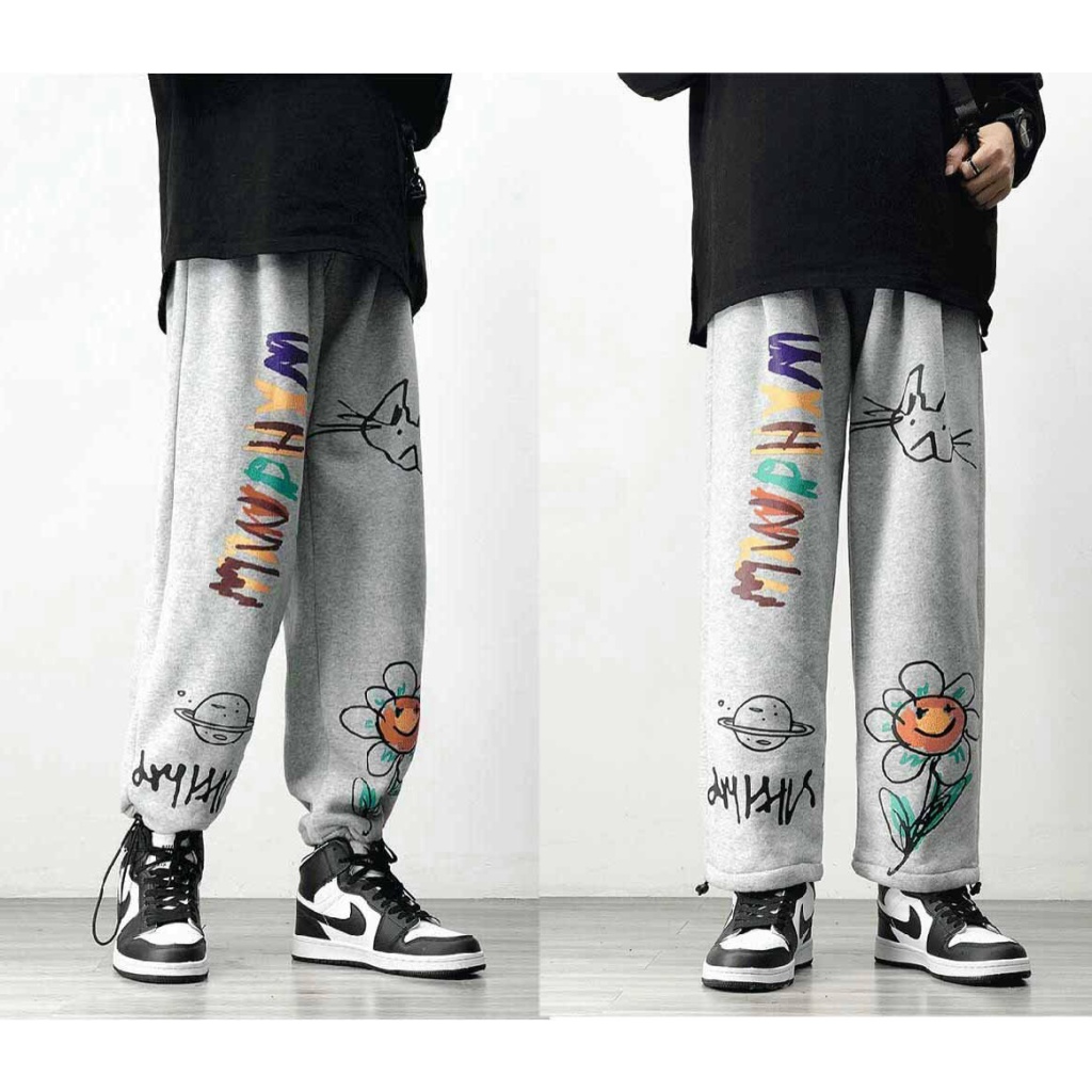 Quần Nỉ Nam Ống Rộng Có Dây Rút Gấu Mặc 2 Kiểu in Zombie Phong Cách Trẻ Trung Hot NEW UNISEX