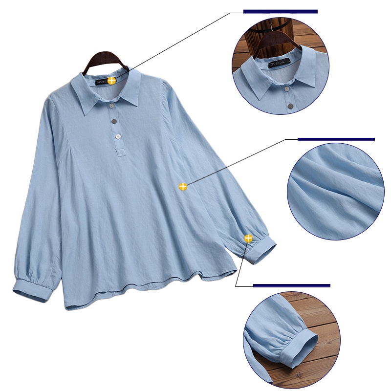 Áo sơ mi ZANZEA tay dài cổ bẻ dáng rộng phong cách vintage cho nữ