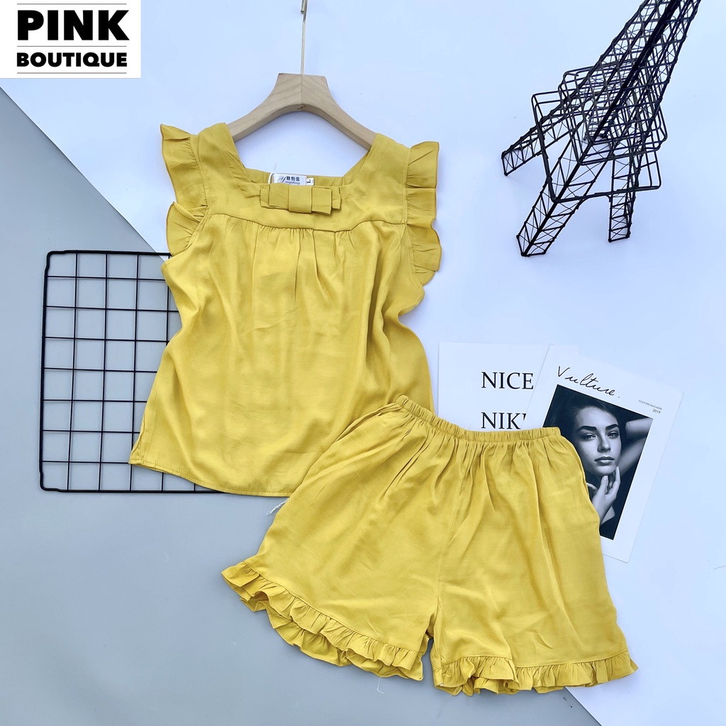 Đồ Bộ Đũi Nữ Mặc Nhà Ngủ Mùa Hè Áo Tay Cánh Tiên Quần Short Hàng Thiết Kế PINK BOUTIQUE