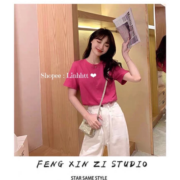 Áo thun trơn cotton basic cổ tròn Áo thun trơn form rộng