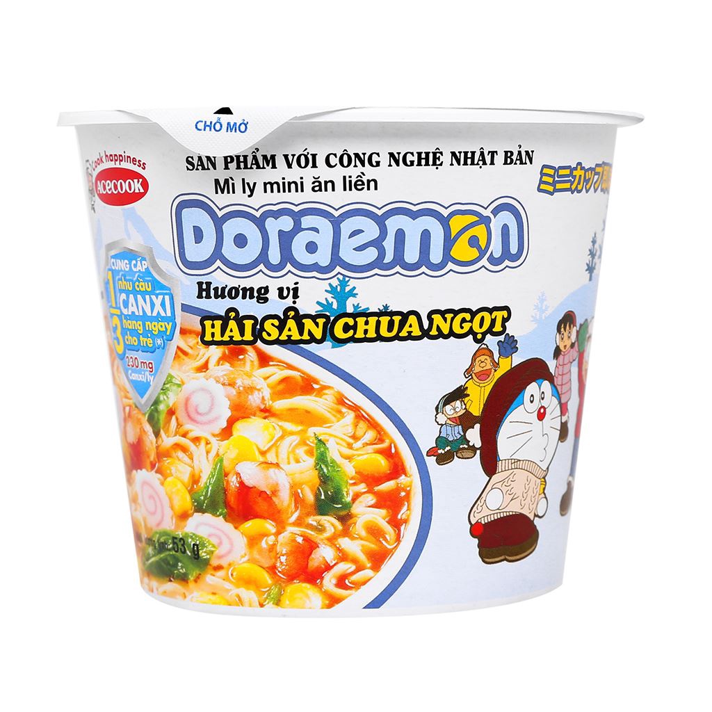 Thùng 12 ly Mì mini Doraemon vị hải sản chua ngọt