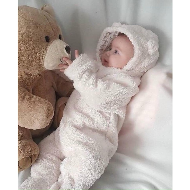 Body lông cừu tai gấu Baby Town hàng xuất dư cho bé sơ sinh đến 6 tháng | Minizon Kids