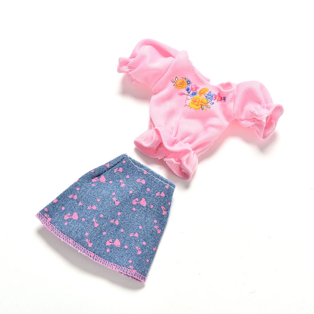 [IN*VN]2 Pcs/Set Pink T Shirt and Blue Denim Skirt for Barbies Princess Dolls