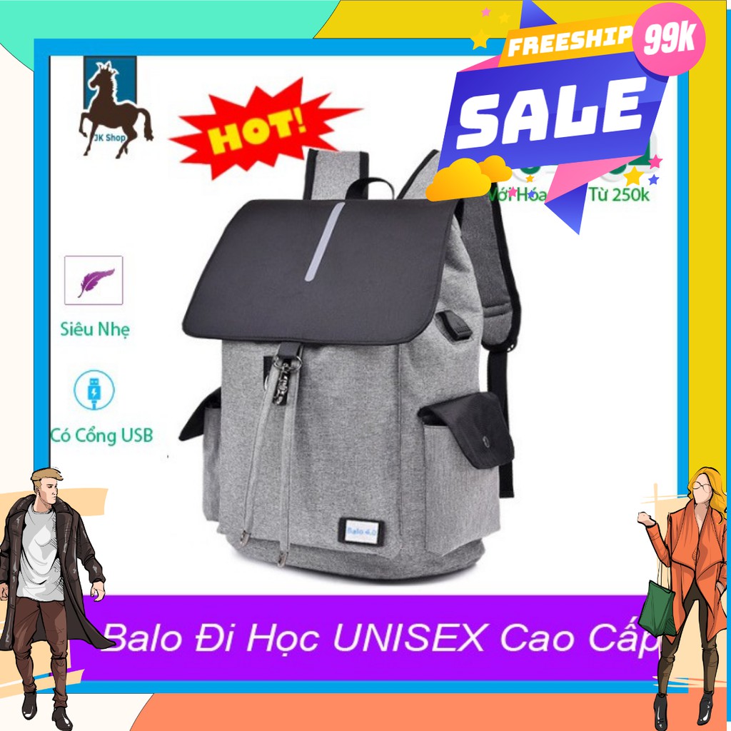 Balo Đi Học Nam Nữ Unisex,Balo Thời trang Học Sinh,Balo Du Lịch Cao Cấp có Cổng USB Phản Quang Siêu Hot Màu Xám