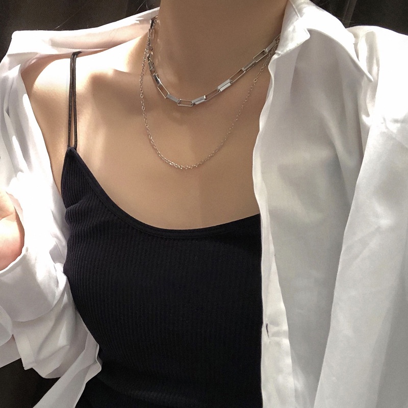 Vòng cổ Hai Lớp Phong Cách Hip Hop Hàn Quốc Cho Nữ