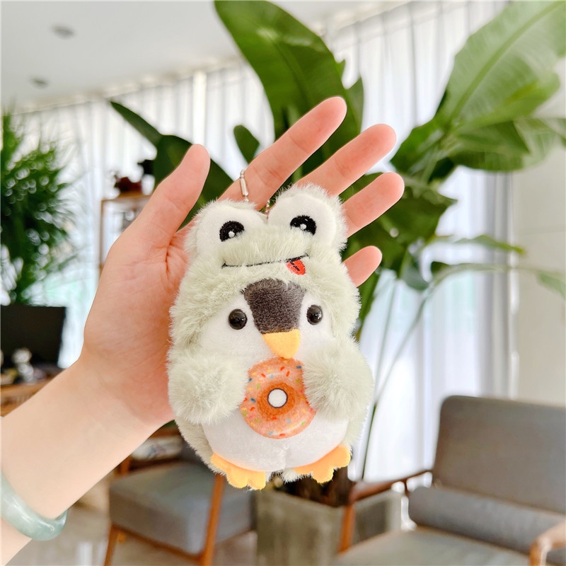 Móc khóa nhồi bông vịt, chim cánh cụt búp bê dễ thương