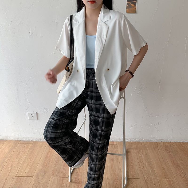 Áo Blazer 2 cúc Form rộng Ngắn tay Mùa Hè Ulzzang Hàn Quốc Áo Vest Blazer nữ Tay ngắn Thời trang