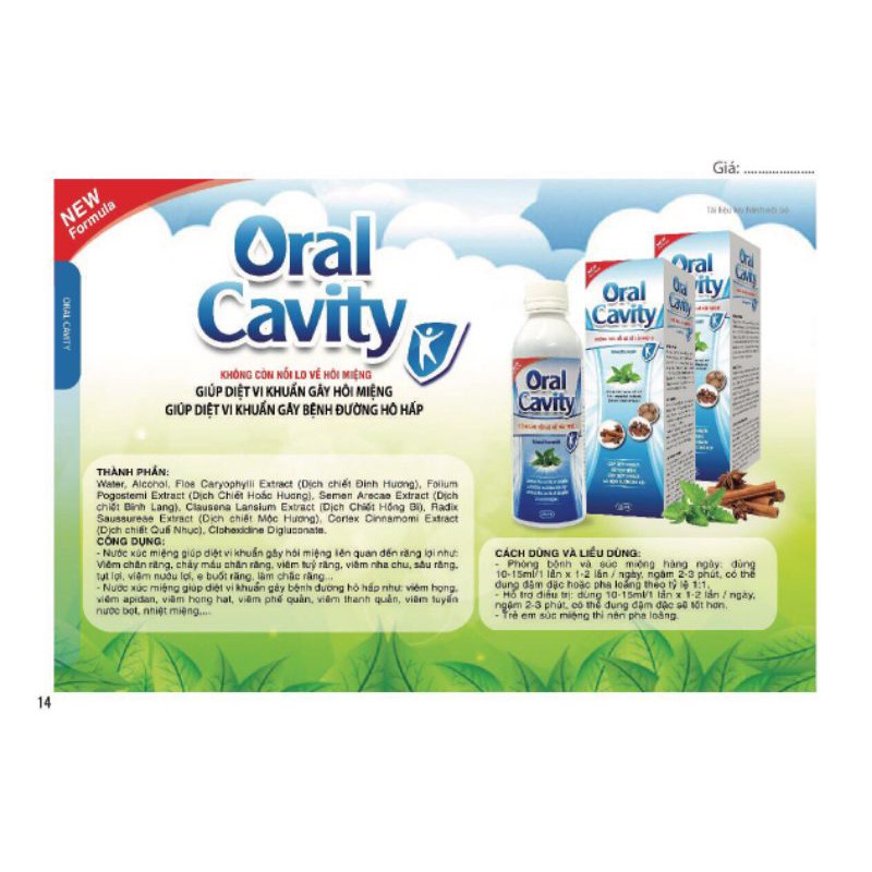 Nước súc miệng thảo dược Oral Cavity - lọ 250ml, nước xúc miệng giúp ngăn ngừa vi khuẩn gây hôi miệng liên quan đến răng