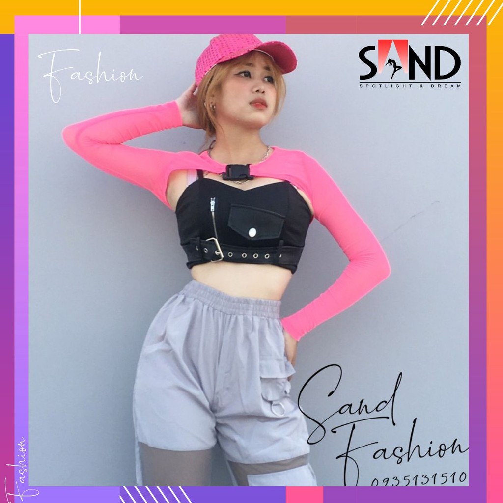 Áo Lưới Body Cut Out Phối Khoá Bấm 3 Màu (Xanh Neon, Cam, Hồng) (Hình thật)