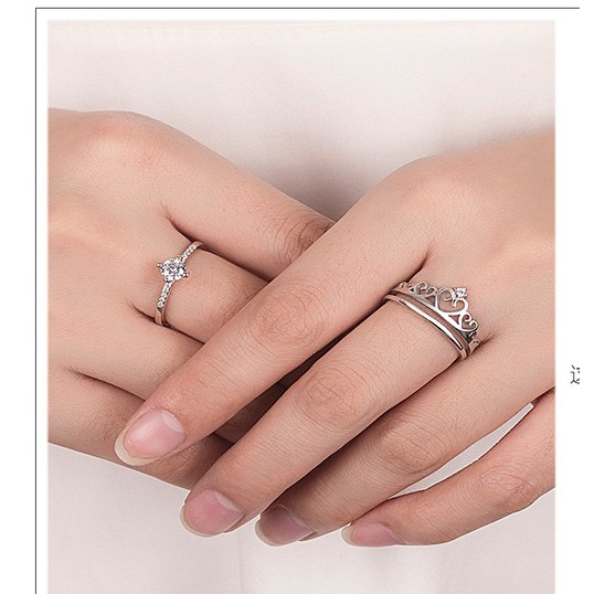 Bạc 925 Cặp Đôi/Nữ/Nam Nhẫn Đứng Trái Tim Thời Trang Đơn Giản Nhẫn Có Thể Điều chỉnh Trang Sức