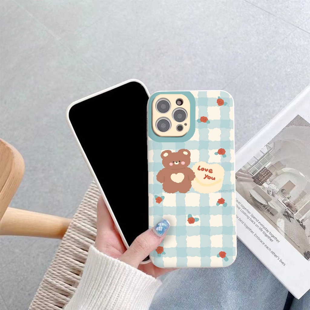 Ốp lưng iphone 11 Promax Caro gấu nâu bảo vệ camera vuông ốp iphone hot trend 12 Pro Max 13 pro max 6 7 8 Plus X Xs Max
