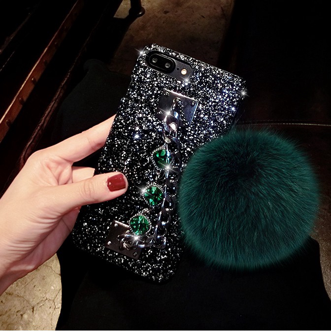 Bộ Ốp Điện Thoại Đính Kim Cương Có Bóng Lông Mini Cho iPhone 14 13 12 11 Pro Max 6 6s 7 8 Plus X XS Max XR 12