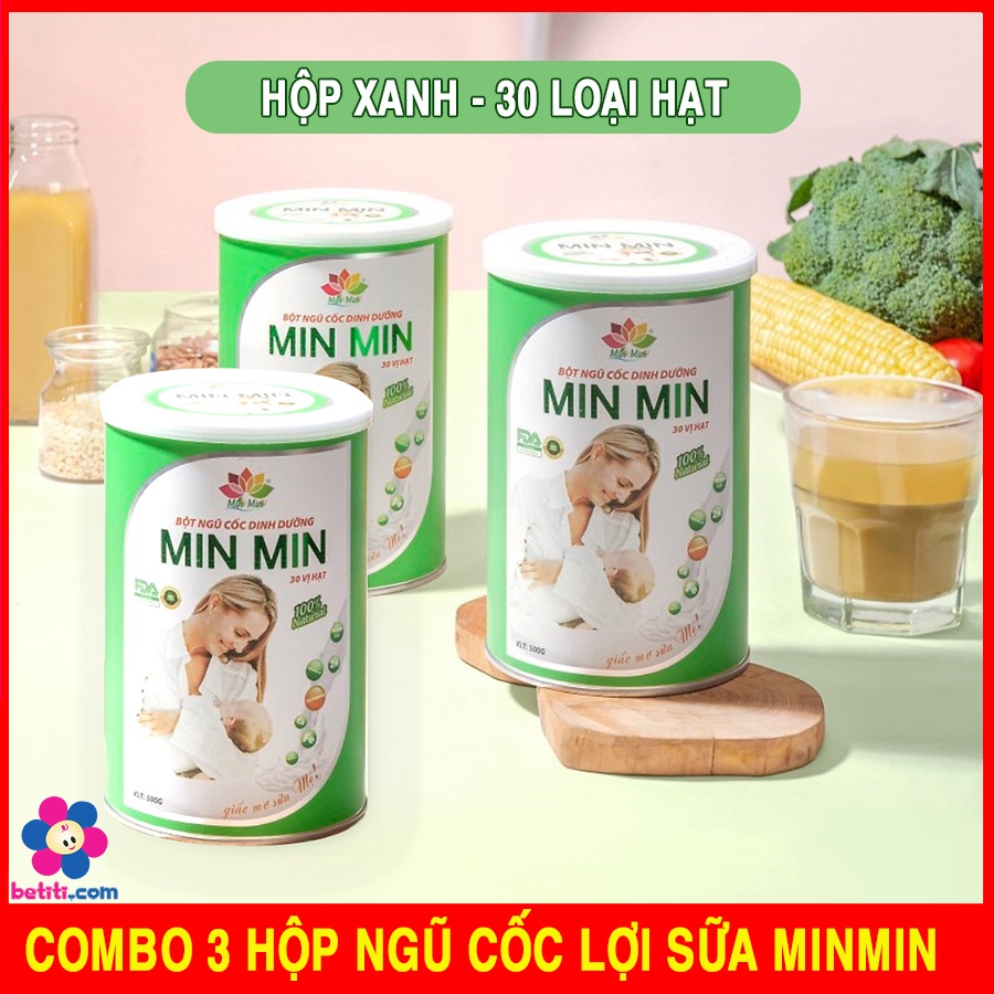 COMBO 3 HỘP Bột Ngũ Cốc Siêu Lợi Sữa 30 Loại Hạt Min Min - HỘP XANH MinMin