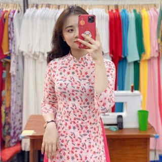 [Mã FASHIONGREEN194 giảm 10% tối đa 30K đơn 99K] Áo Dài Lụa Hoa nhí Ảnh thật 100%
