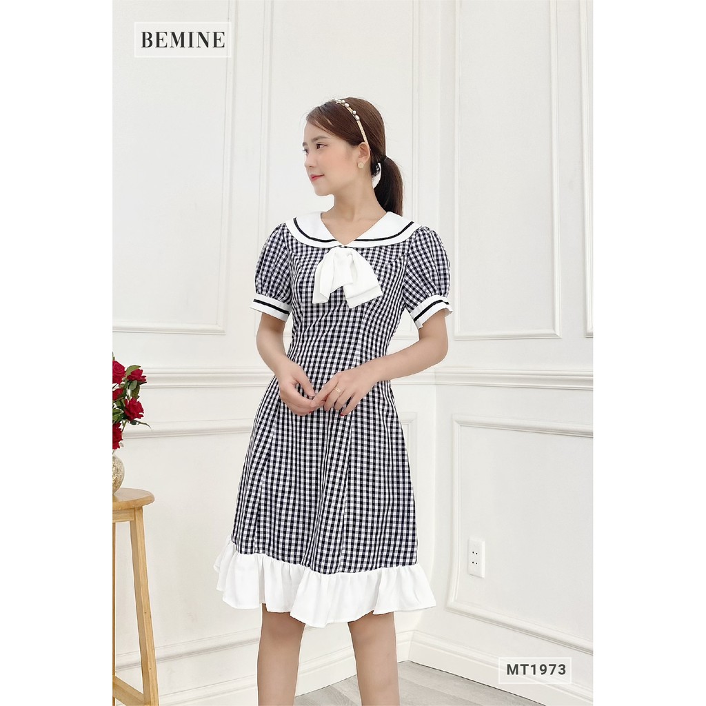 Đầm nữ dáng xòe họa tiết caro đuôi cá thủy thủ thiết kế dễ thương BEMINE MT1973DEN | BigBuy360 - bigbuy360.vn
