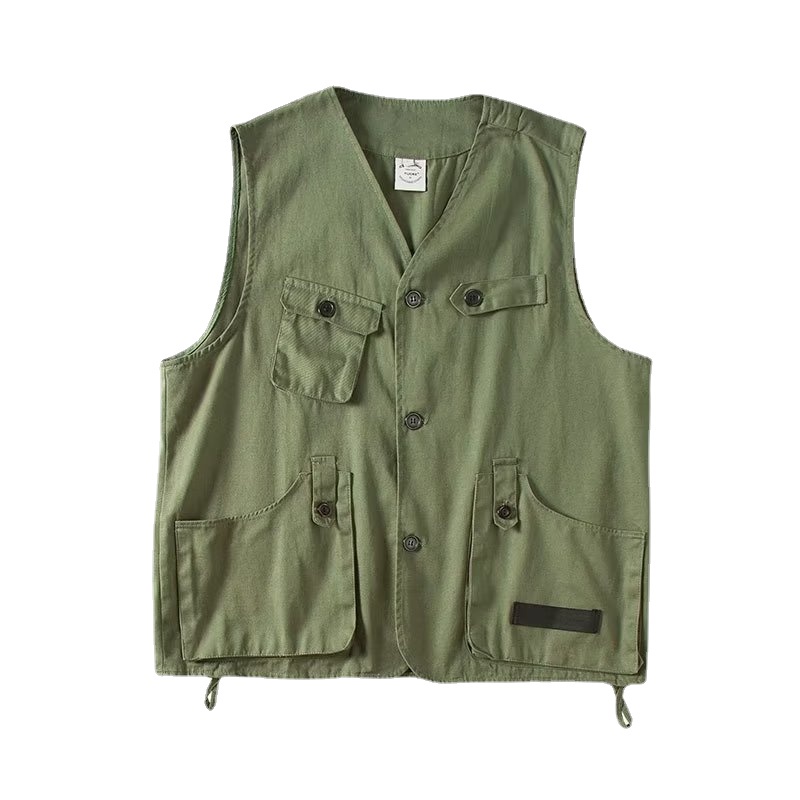 Áo Ba Lỗ Dáng Rộng Thoải Mái Nhiều Túi Phong Cách Hip Hop Đường Phố Hàn Quốc Cho Nam Cỡ M-2XL