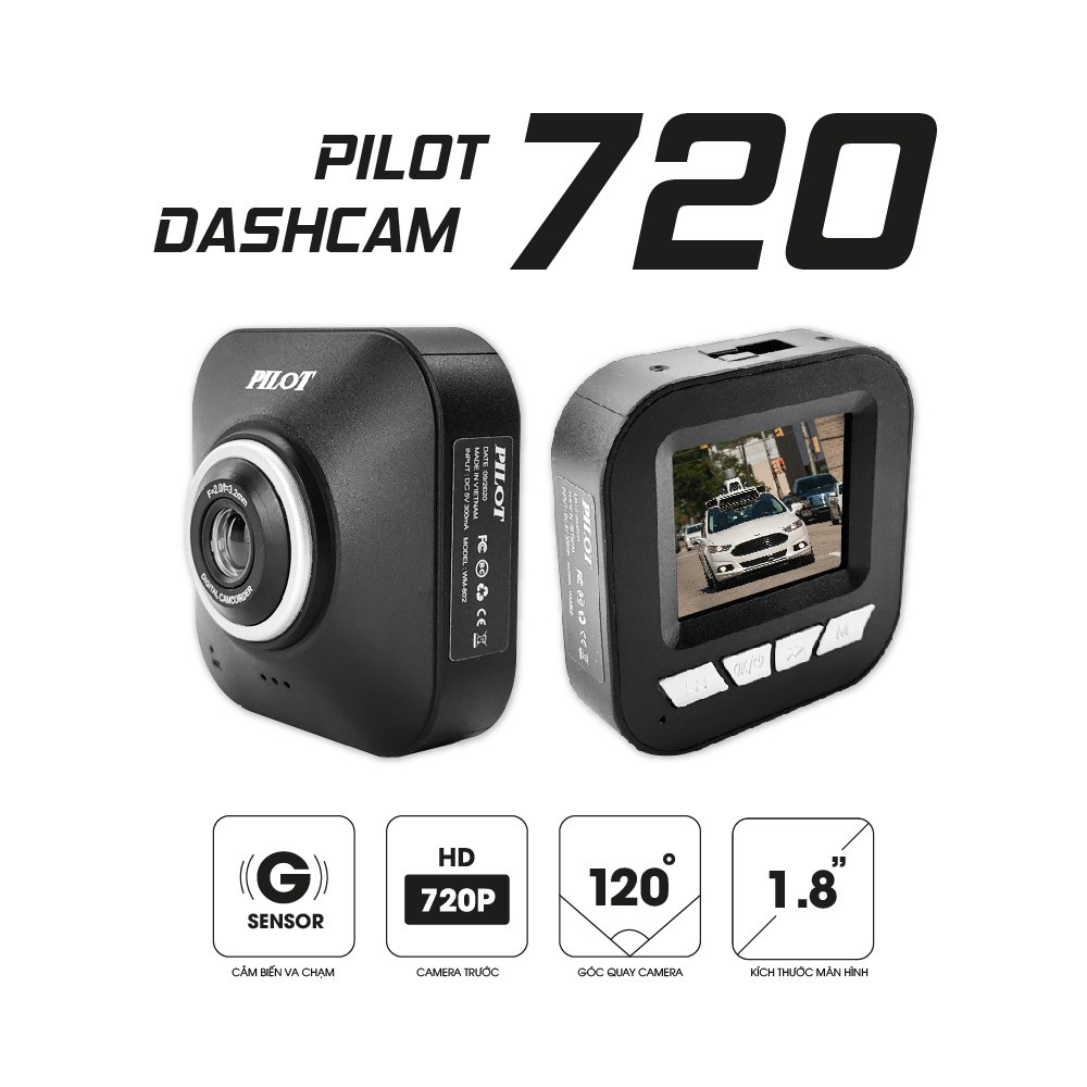 Camera hành trình Pilot Dashcam 720 – Cảm ứng 2″ – Quay video HD 720P cho xe Ô tô