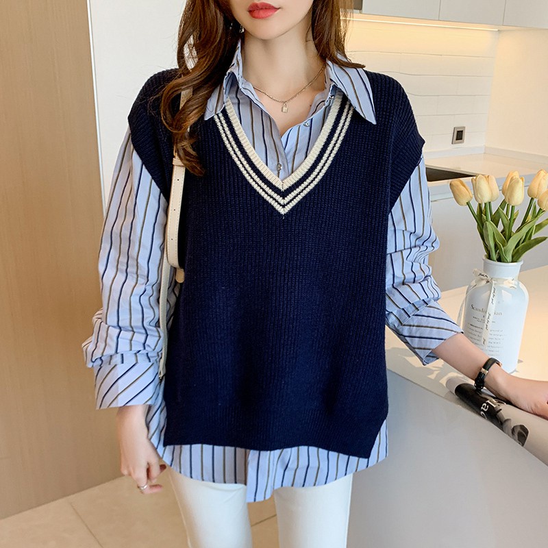 NUZIRO  Áo dệt kim cổ chữ V phong cách retro Hàn Quốc dành cho nữ