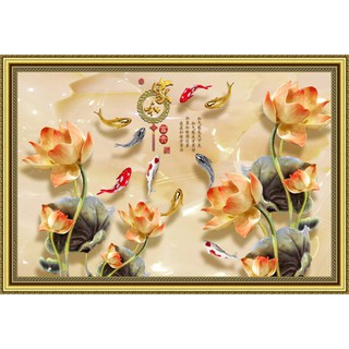 Tranh dán tường 3D VTC Cửu ngư quần hội Lunawall-0005K kim sa