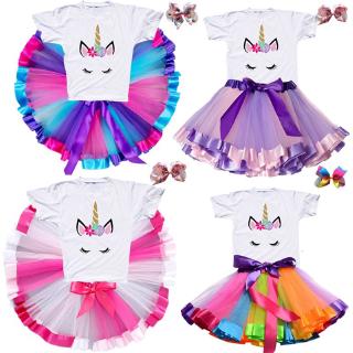 WFRV Set Áo Thun In Hình Kỳ Lân Và Chân Váy Tutu Cho Bé Gái