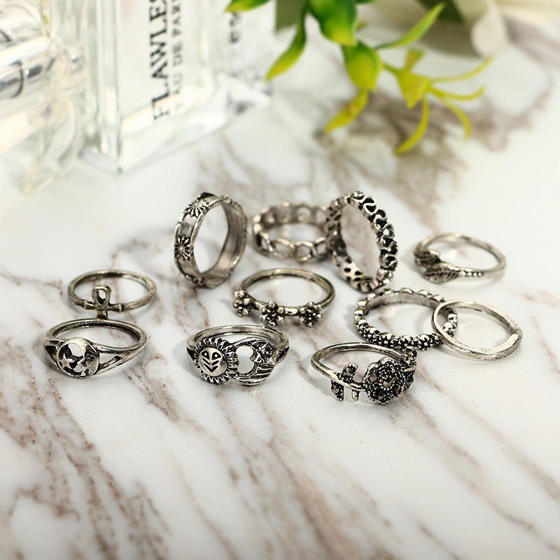 Set 11 Nhẫn Đeo Tay Kim Loại Vintage Thời Trang Cho Nữ
