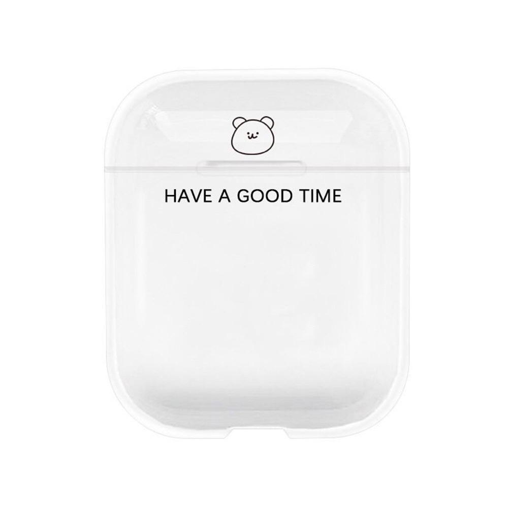 Ốp bảo vệ hộp sạc tai nghe Airpods 1/2 Bluetooth trong suốt kèm móc khóa hình gấu dễ thương