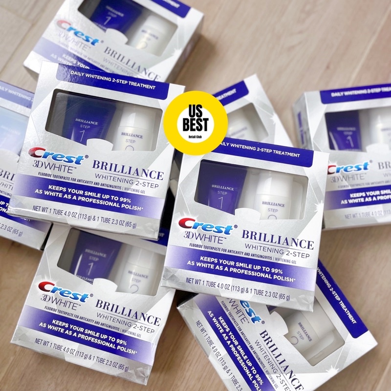 Bộ Đôi Kem Đánh Răng Trắng Sáng Crest 3D White Brilliance Daily Whitening 2 Step Treatment Toothpaste