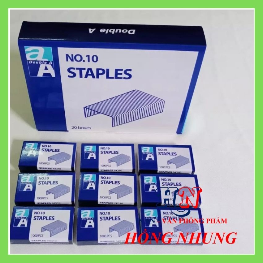 1 Hộp Lớn gồm 20 hộp nhỏ , kim bấm số 10, thương hiệu Double A.