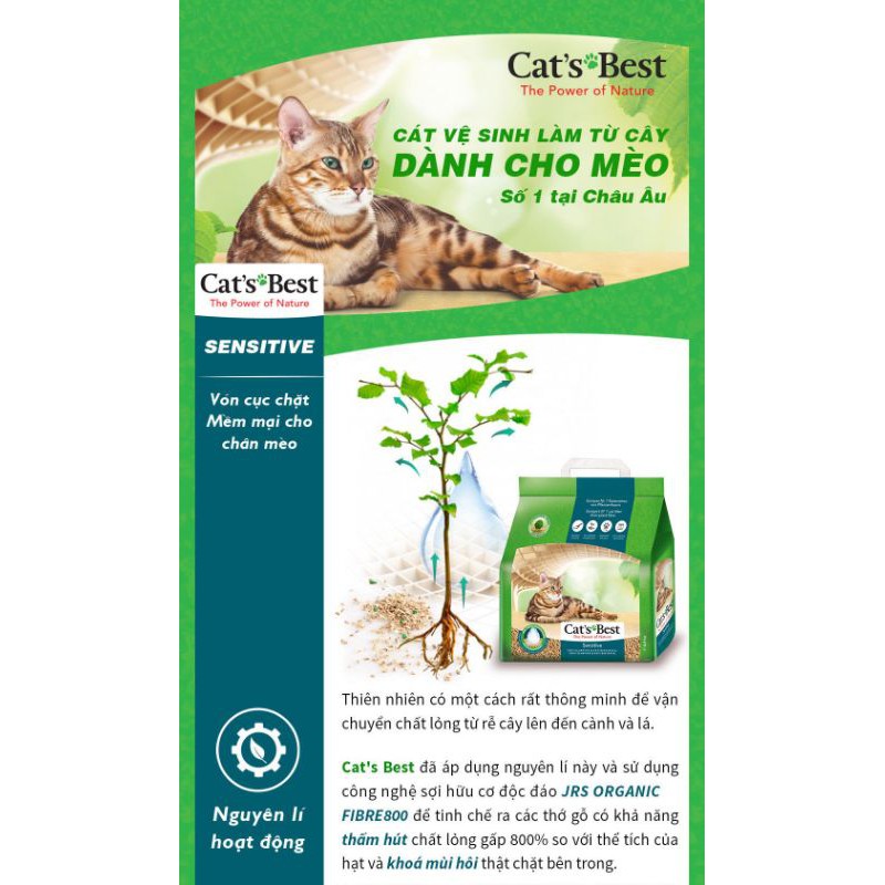 CÁT VỆ SINH HỮU CƠ CHO MÈO VÓN CỤC SIÊU THẤM HÚT VÀ KHÁNG KHUẨN CAT’S BEST SENSITIVE