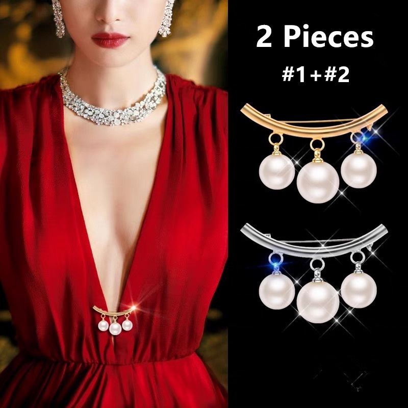 Set 2 Ghim Cài Áo Đính Ngọc Trai Nhân Tạo Thời Trang
