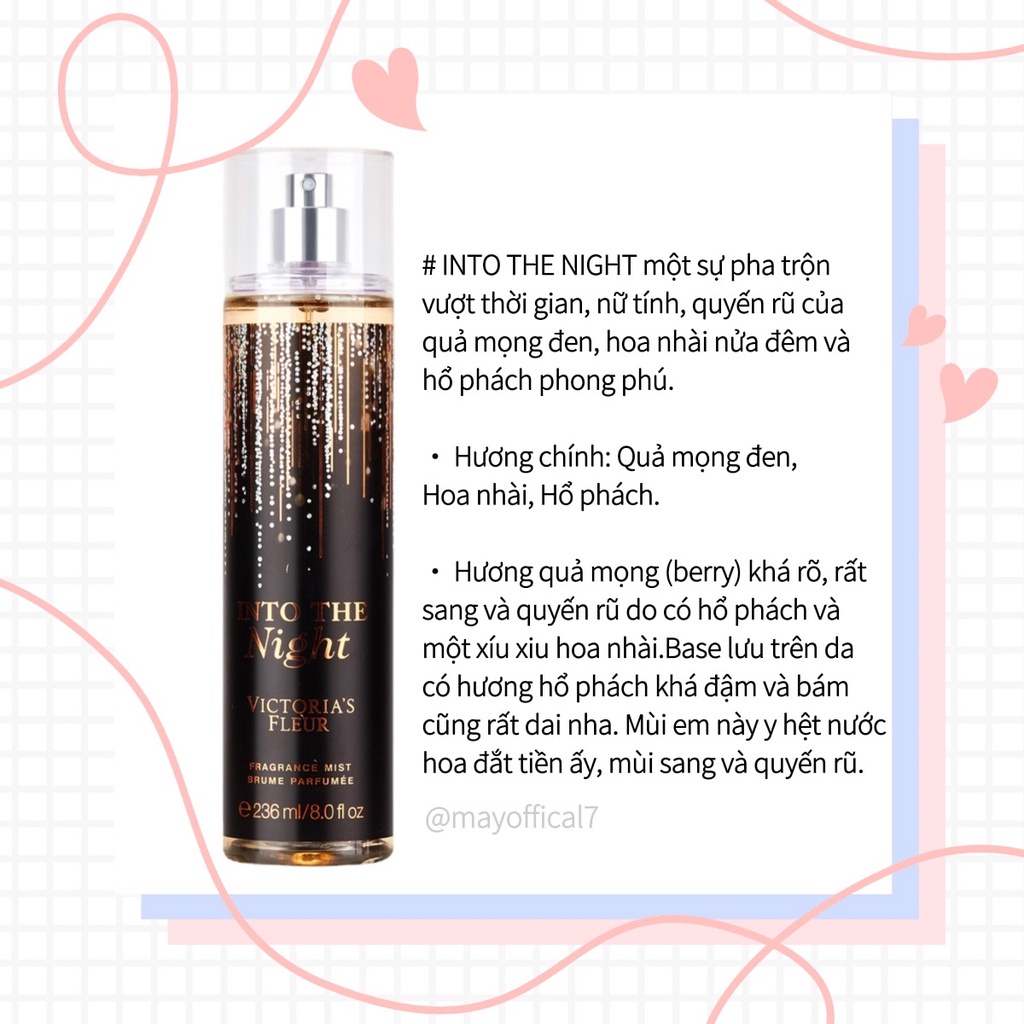 Nước Hoa Nữ, Xịt Thơm Body Mist Into The Night, Hương Thơm Gỗ Ấm Áp Bath anh Body Works - 236ml
