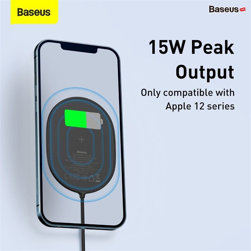 Đế sạc nhanh không dây 15W Baseus Light Magnetic Wireless Charger cho iP 12/11/XS Max và Android