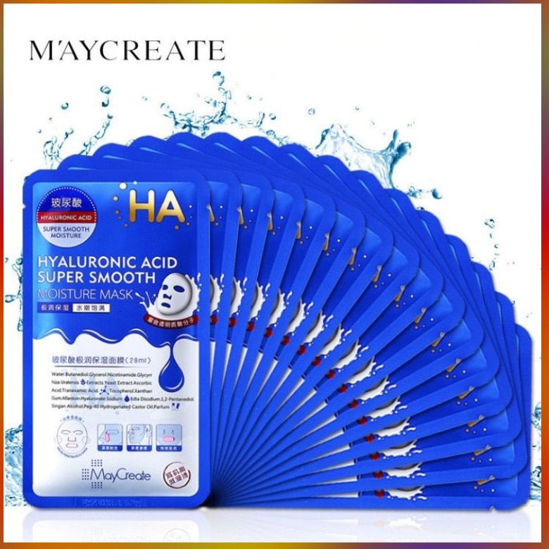 Set 5 Miếng Mặt Nạ Dưỡng Ẩm, Làm Trắng Da HA Hyaluronic Acid Maycreate (28ml/gói x 5)