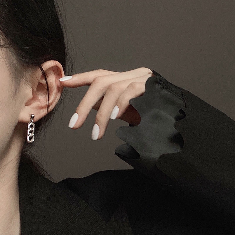 Đôi bông tai dây xích bằng kim loại màu bạc thời trang cho nữ