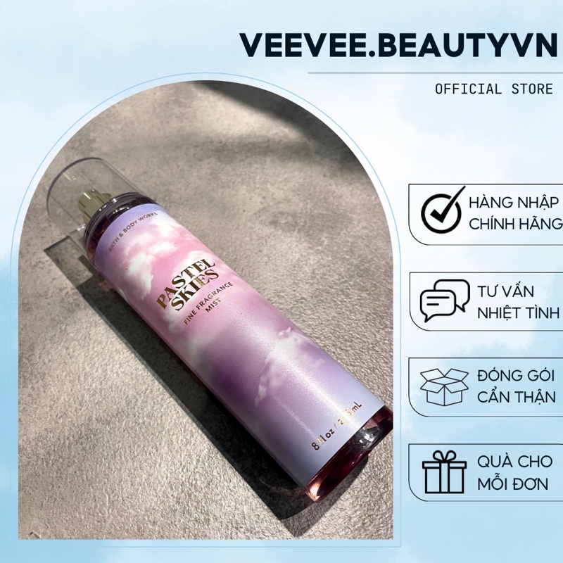 Body Mist PASTEL SKIES - Xịt Thơm Toàn Thân Bath and Body Works BBW Khử Mùi Nước Hoa 236ml
