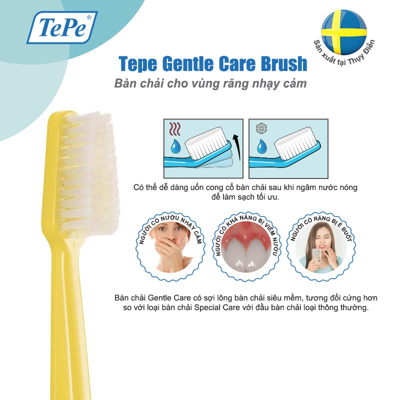 Bàn chải đánh răng siêu mềm cho vùng răng nhạy cảm và dùng sau phẫu thuật răng miệng Tepe Gentle Care
