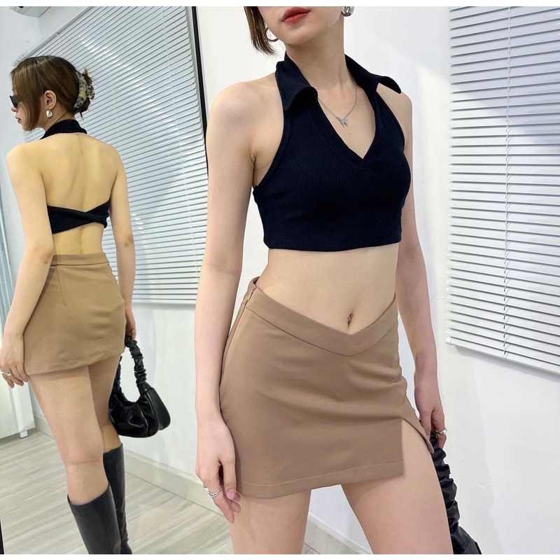 MINI SKIRT 1/ CHÂN VÁY NGẮN XẺ TÀ EO CHỮ V TÔN DÁNG