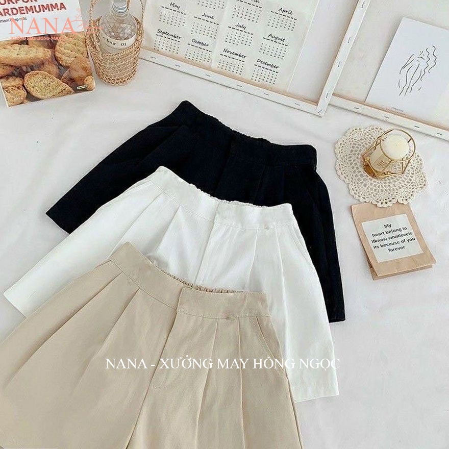 Quần short đũi nữ - Quần đùi đũi nữ giả váy lưng chun cạp cao khóa thật cúc cài vải mềm mặc ở nhà đi biển chơi thoải mái | BigBuy360 - bigbuy360.vn