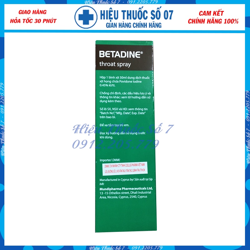 BETADINE chai 50ml xịt họng, sát khuẩn họng