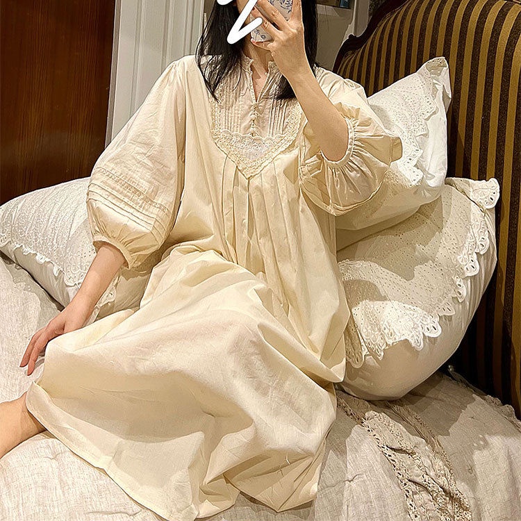 Aseaspace Đầm Ngủ Cotton Dài Dáng Rộng Phong Cách Hoàng Gia Pháp Cổ Điển Thời Trang Xuân Hè Thu Dành Cho Nữ