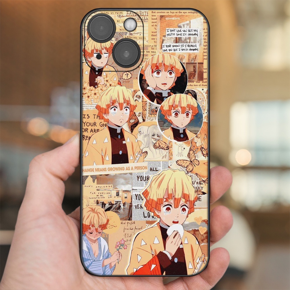 Ốp lưng iPhone 13 dẻo đen cạnh vuông in hình Zenitsu Kimetsu no Yaiba