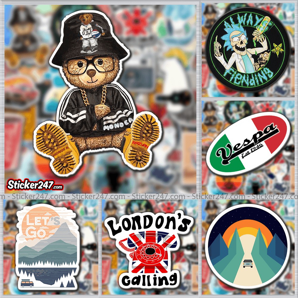 Sticker Retro Vintage Mix chủ đề [3] 𝑭𝒓𝒆𝒆𝒔𝒉𝒊𝒑 chống nước, hình decal dán laptop, ipad, mũ bảo hiểm,vali, guitar, ipad