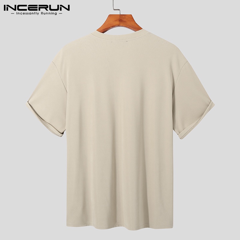 Áo dệt kim INCERUN tay ngắn cổ tròn phong cách Hàn Quốc cá tính thời trang cho nam