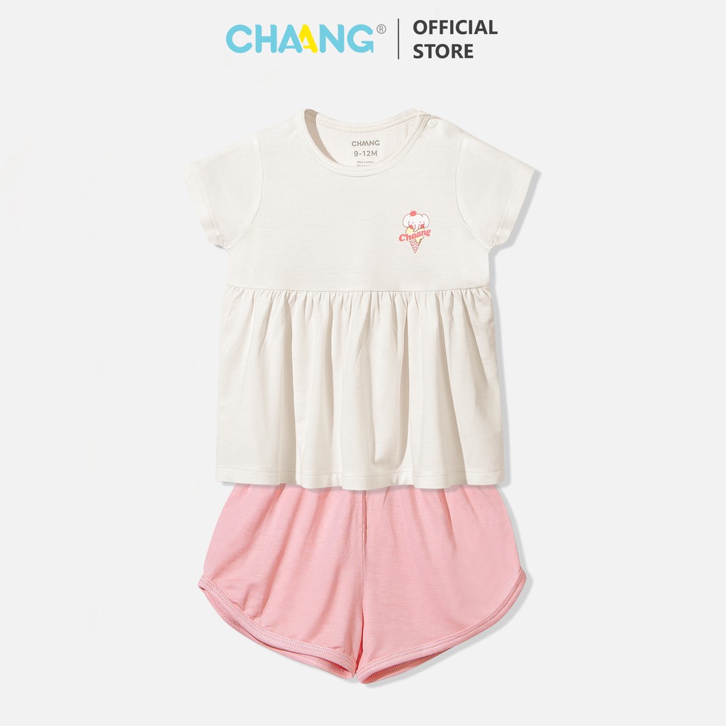 [CHAANG] Bộ Babydoll Summer hồng hãng Chaang, BST Chaang Summer 2021, quân áo trẻ em Chaang cotton an toàn cho bé