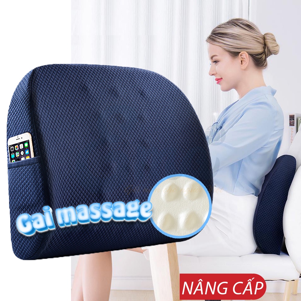 Gối tựa lưng văn phòng có gai massage cao cấp - Chất liệu cao su non - Vải thoáng mát