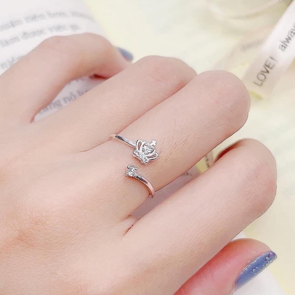 Nhẫn bạc vương miện hở Evasilver, Nhẫn Free size chuẩn bạc ta xinh xắn