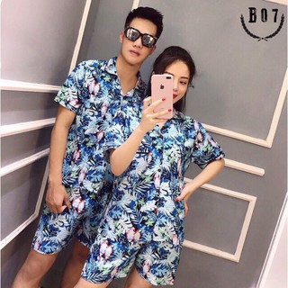 Nổ!!!xả bộ quần áo hoa quả đi biển, bộ vẹt xanh chất thô mịn