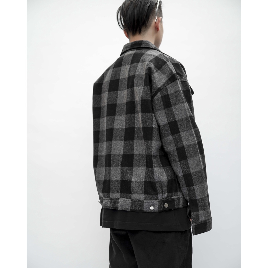Stressmama Áo Khoác CHECKED ZIP-UP JACKET Màu Xám Đen form ngắn chất liệu nỉ dạ họa tiết & lớp lót Polyest Local Brand
